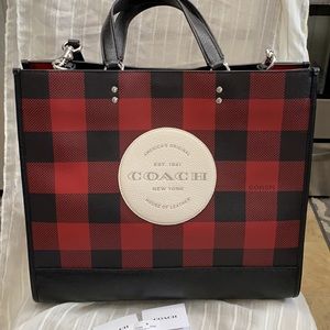 Coach buffalo plaid large tote